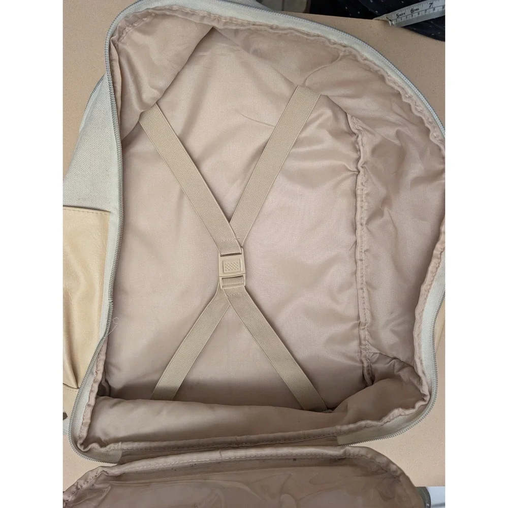 READ* BEIS The Travel Backpack Beige Canvas Commuter Bag Carry On FLAWED*